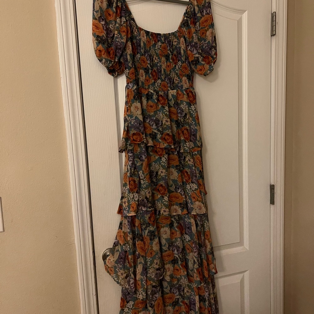 Entro Floral Tiered Maxi Dress - Orange and Purple